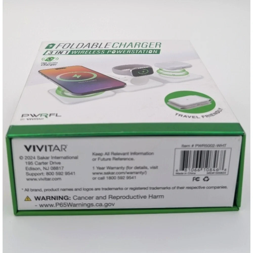 PWRFL by Vivitar 3 in 1 Wireless PowerStation Foldable Travel Friendly Charger